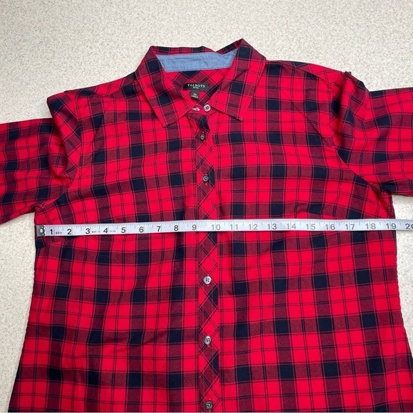 Talbots Button Front Shirt Red Black Plaid Cotton Size Medium Petite - Picture 7 of 8